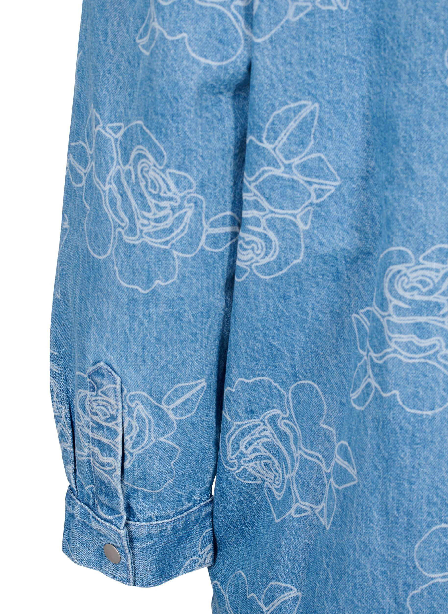 ZizziDenim jasje met bloemen, Light Blue Denim, Packshot image number 4