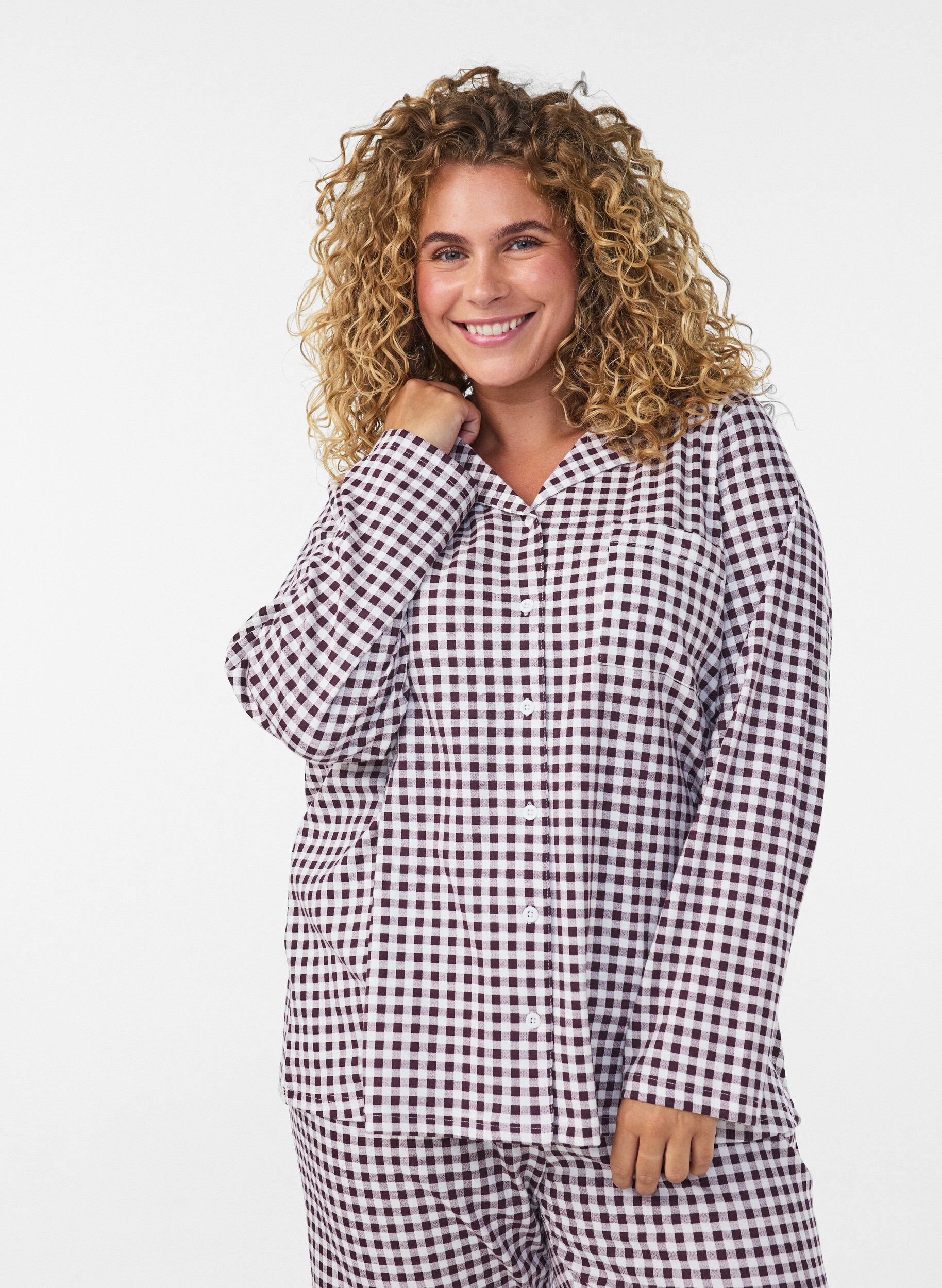 Katoenen pyjamashirt met borstzak, Rood, Model