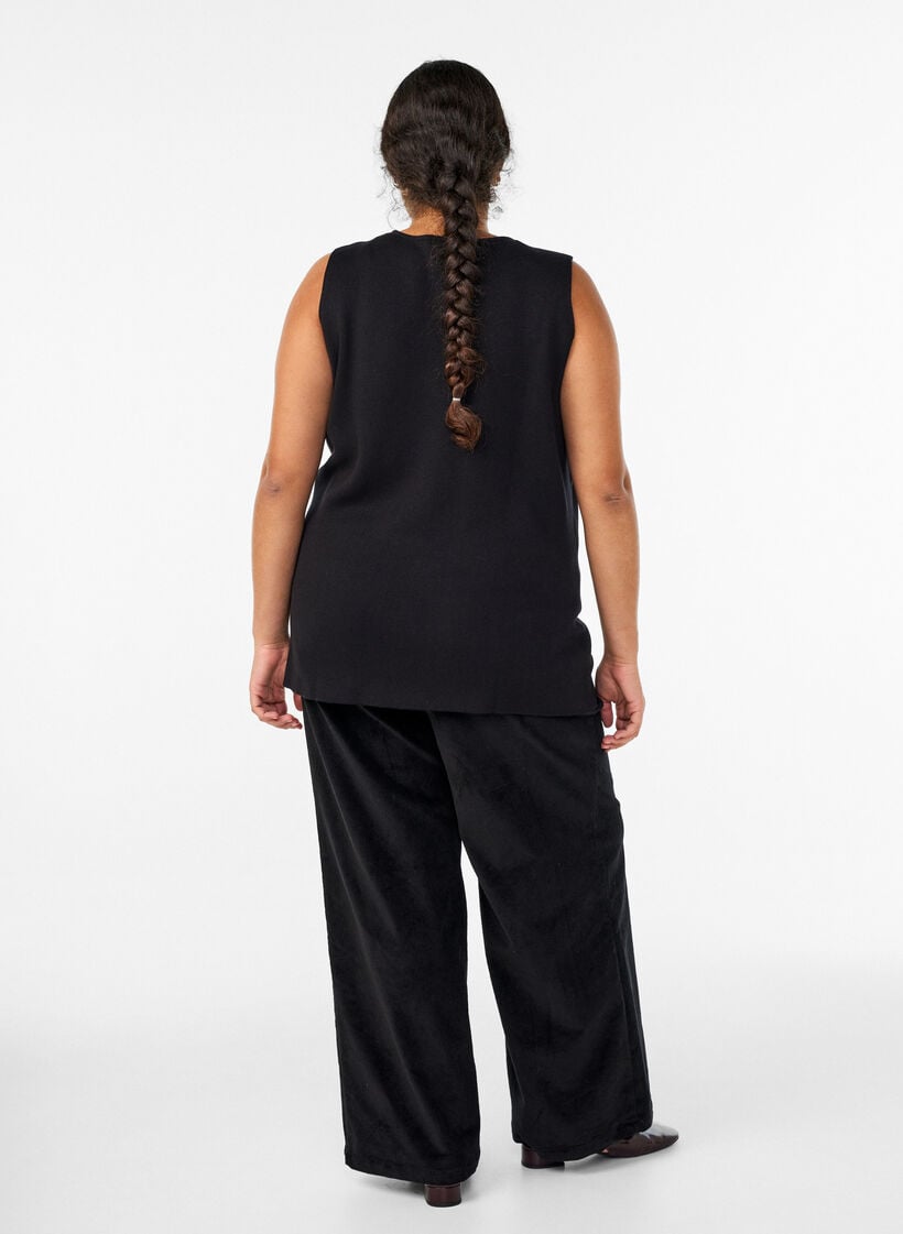 Hoog getailleerde ribcord broek met wijde pijpen, Zwart, Model