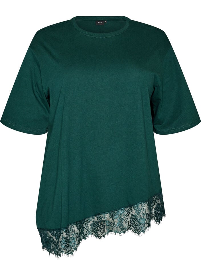 T-shirt met asymmetrische kanten zoom, Groen, Packshot image number 0