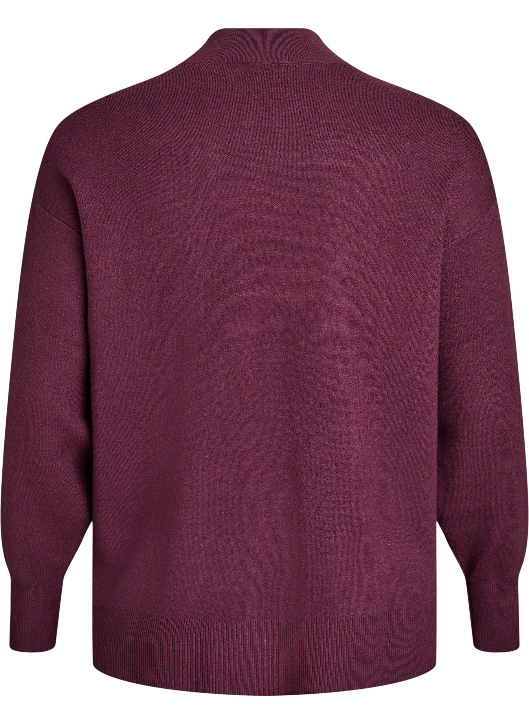 ZizziGebreide blouse met hoge hals, Donker Bordeaux, Packshot image number 1