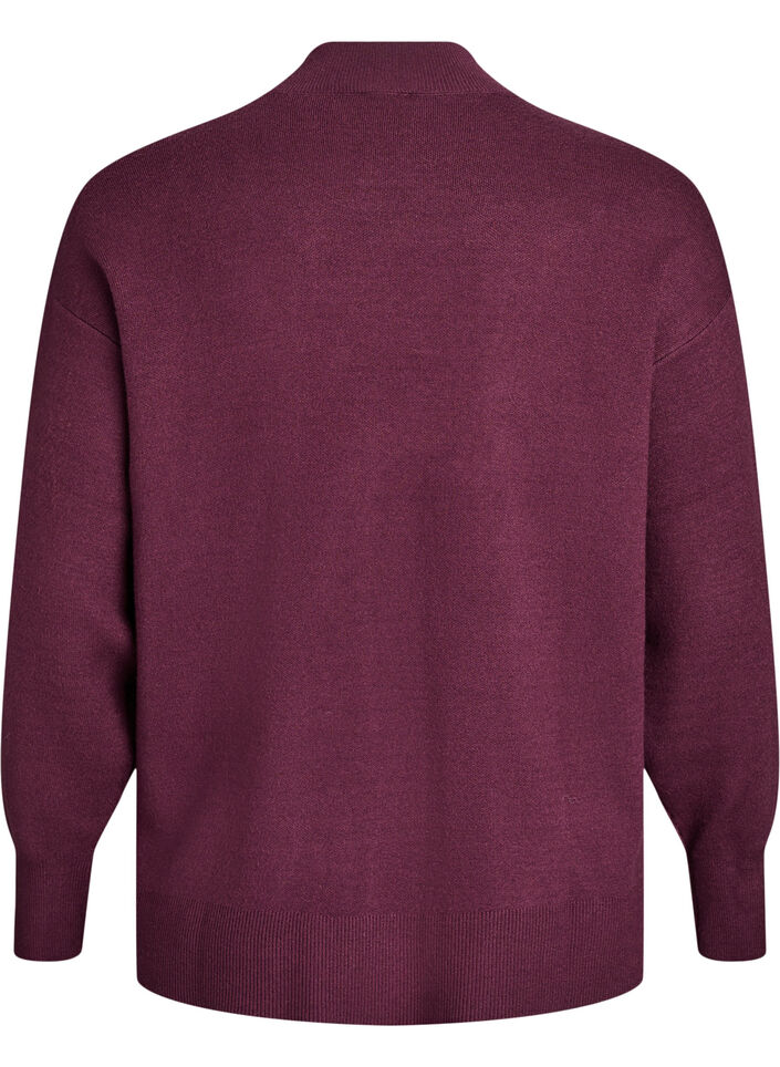 Gebreide blouse met hoge hals, Donker Bordeaux, Packshot image number 1