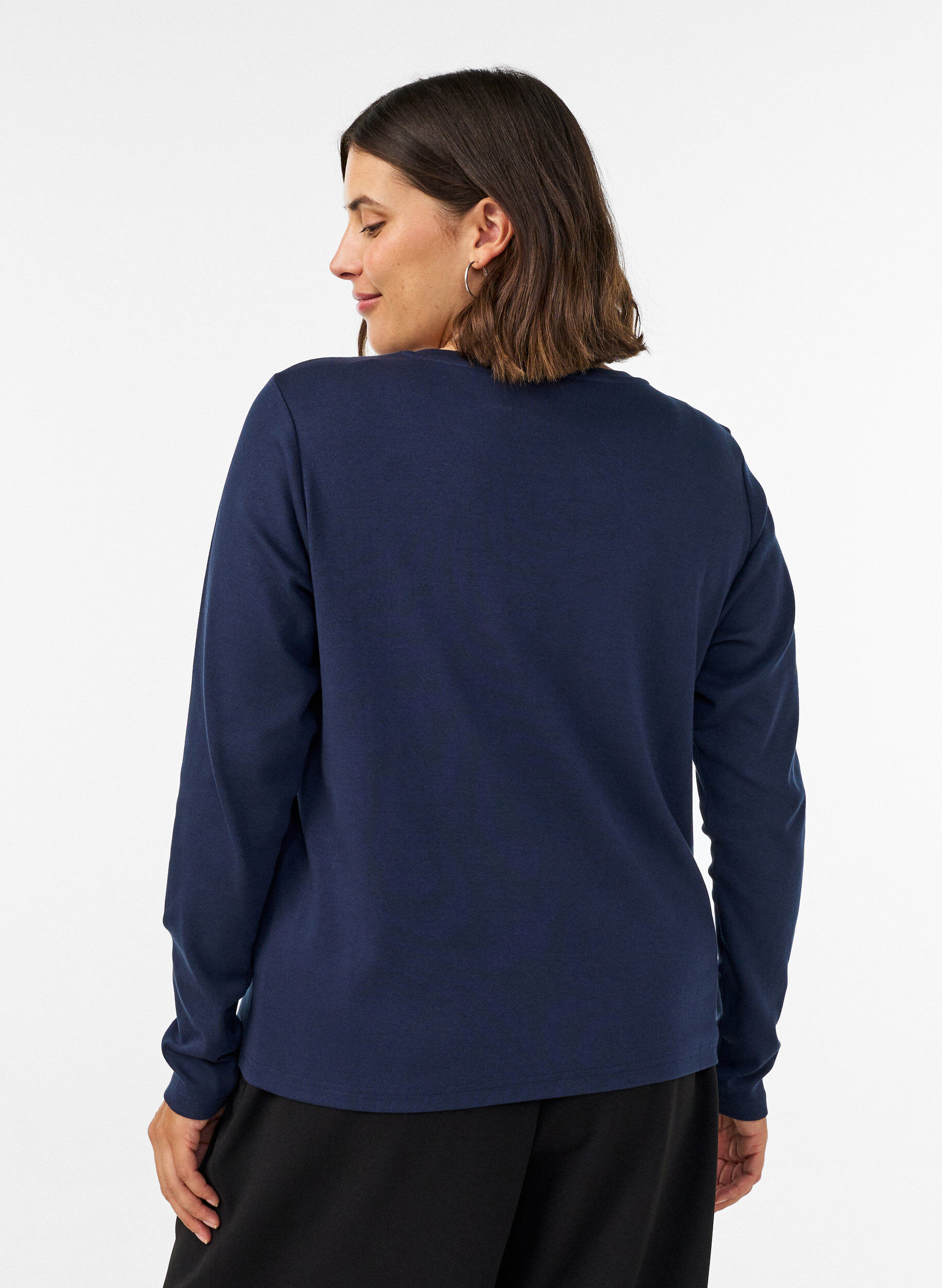 ZizziBasic T-shirt met ronde hals en lange mouwen, Blauw, Model image number 2