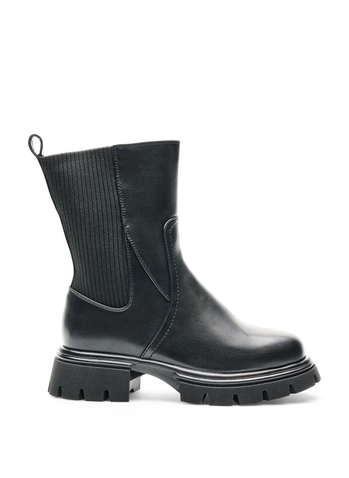 Chelsea boot met een chunky zool en geribde panelen, Zwart, Packshot image number 0