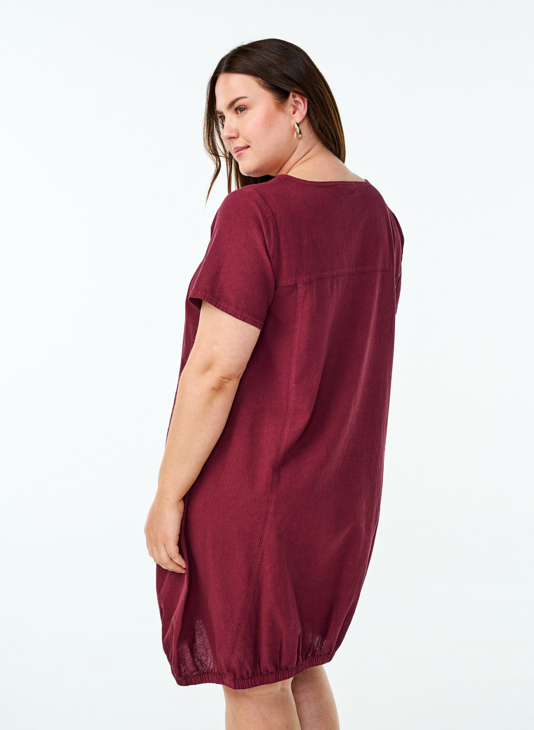 ZizziKatoenen jurk met korte mouwen, Donker Bordeaux, Model image number 2