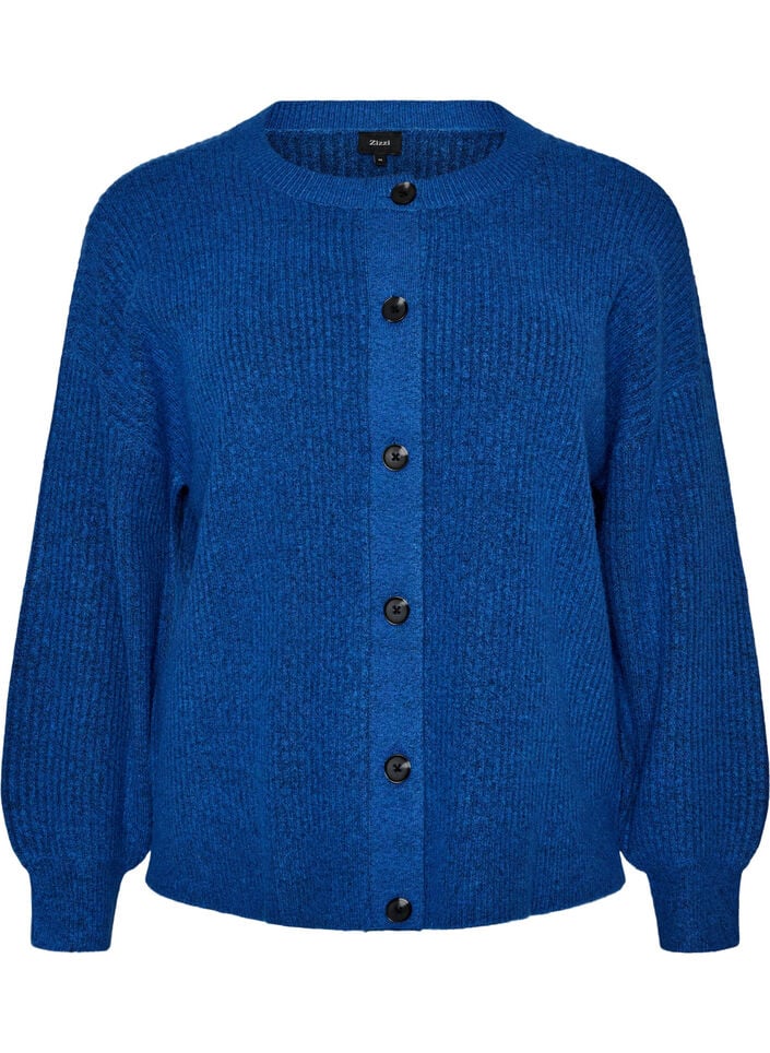Geribde cardigan met knopen, Blauw, Packshot image number 0