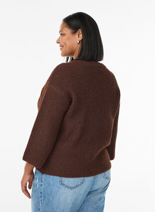 ZizziKorte cardigan met 3/4-mouwen en gouden textuur knopen, Brown Stone Mel., Model image number 2