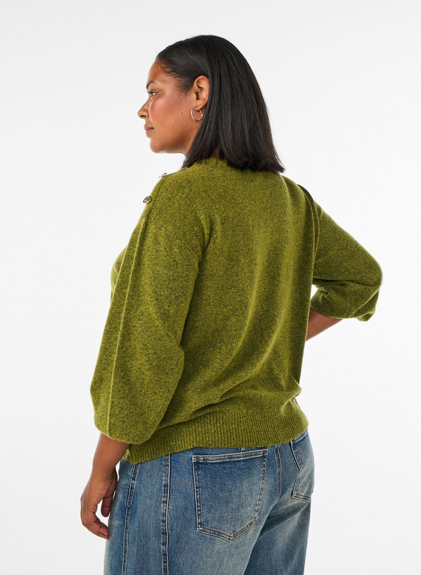 Breisel blouse met knoopdetail, Groen, Model image number 2