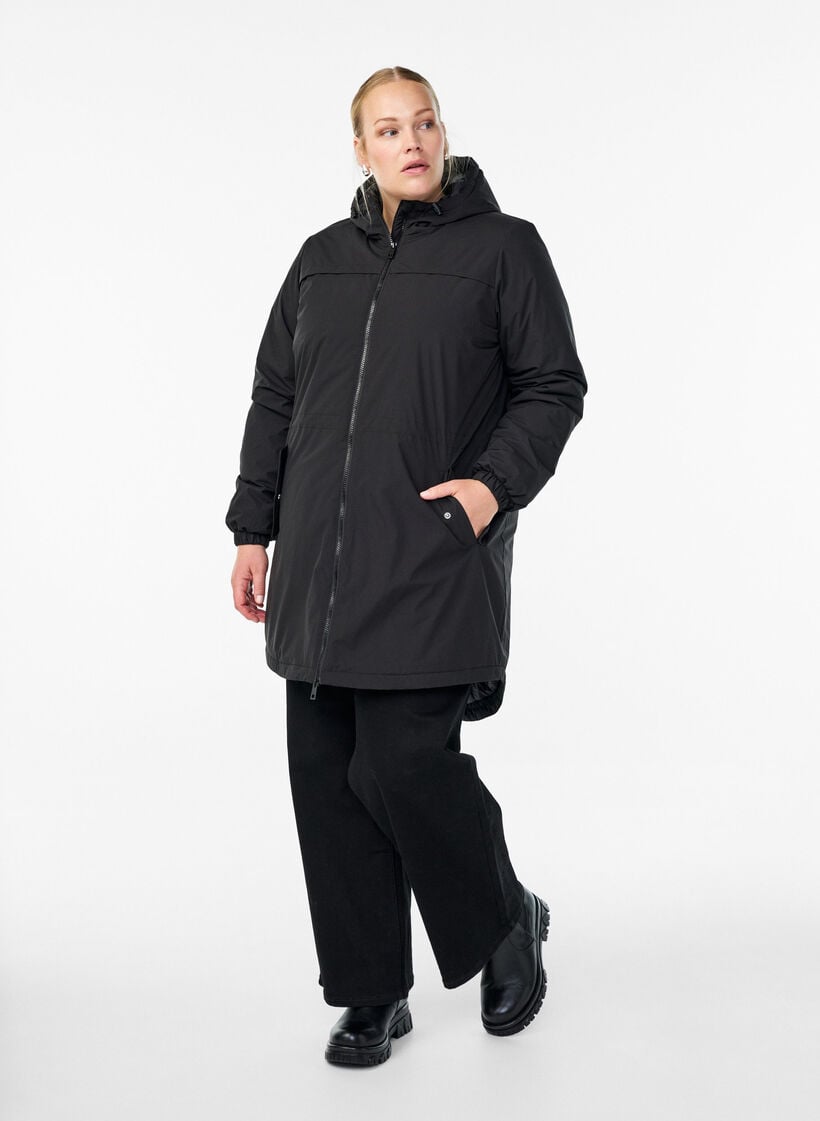 Lichtgewicht gewatteerde parka met een capuchon, Zwart, Model image number 1