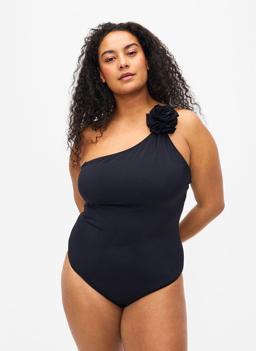 Badpak met asymmetrische halslijn, Black, Model