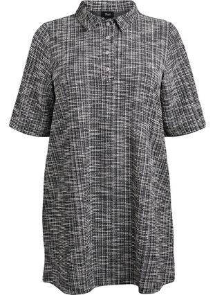ZizziKorte jurk in gestructureerde jersey met een grafisch ruitpatroon, Off White Check, Packshot image number 0