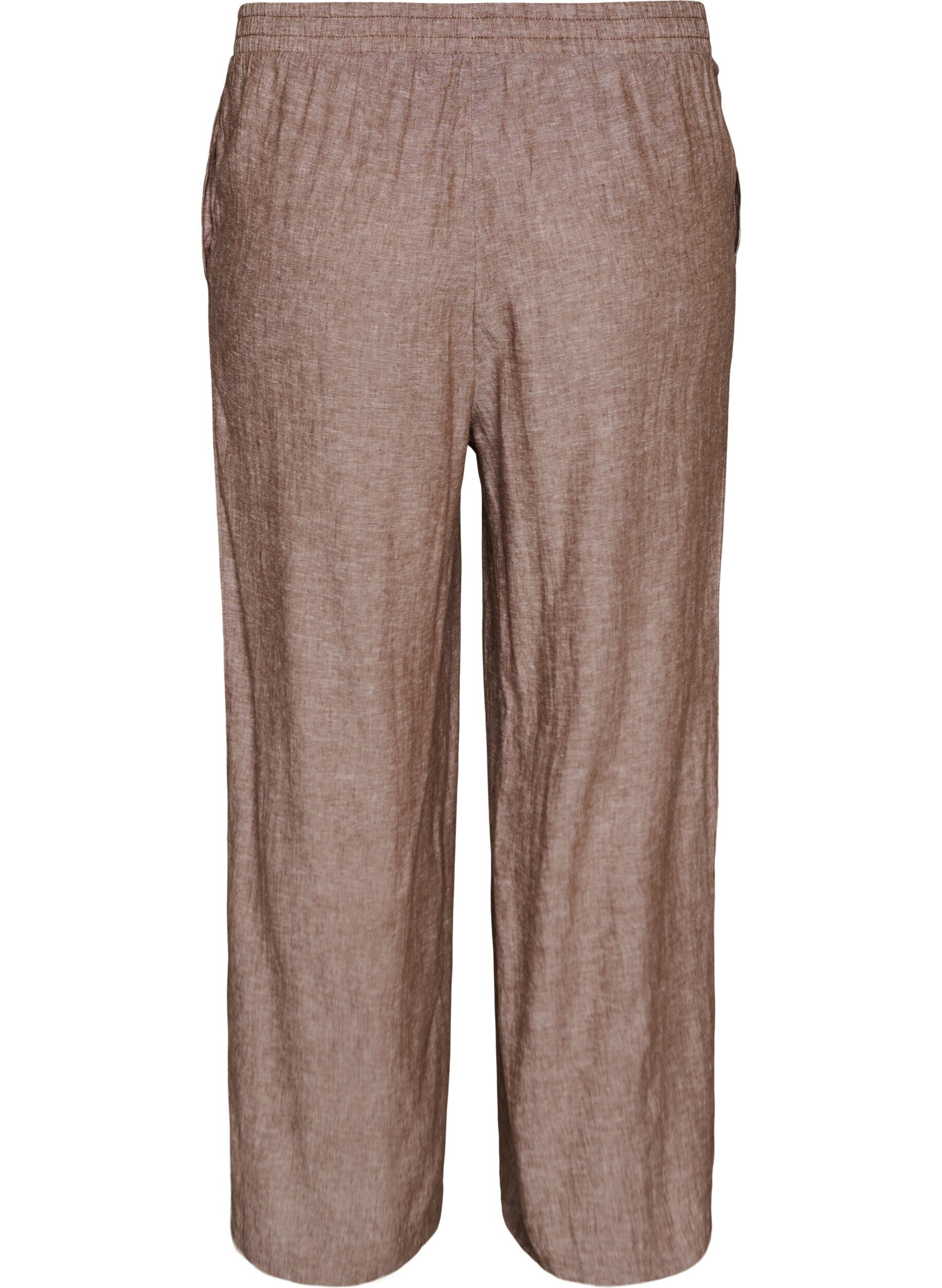 ZizziWijde linnen en viscose broek, Bruin, Packshot image number 1