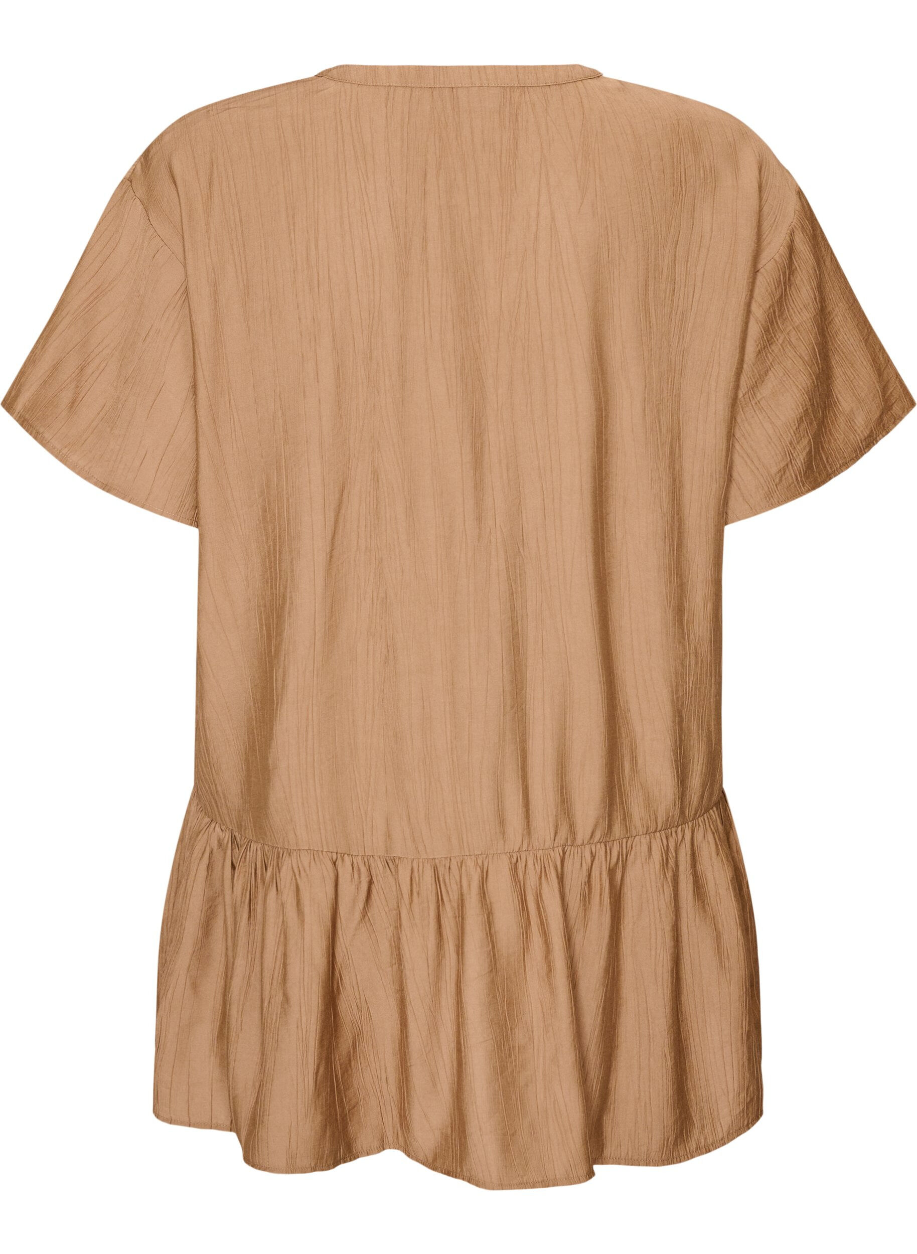 ZizziLosse tuniek met gekreukte structuur en rucherand, Bruin, Packshot image number 1