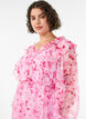 Chiffonjurk met bloemenprint, ruches en lange mouwen, Roze, Model image number 2