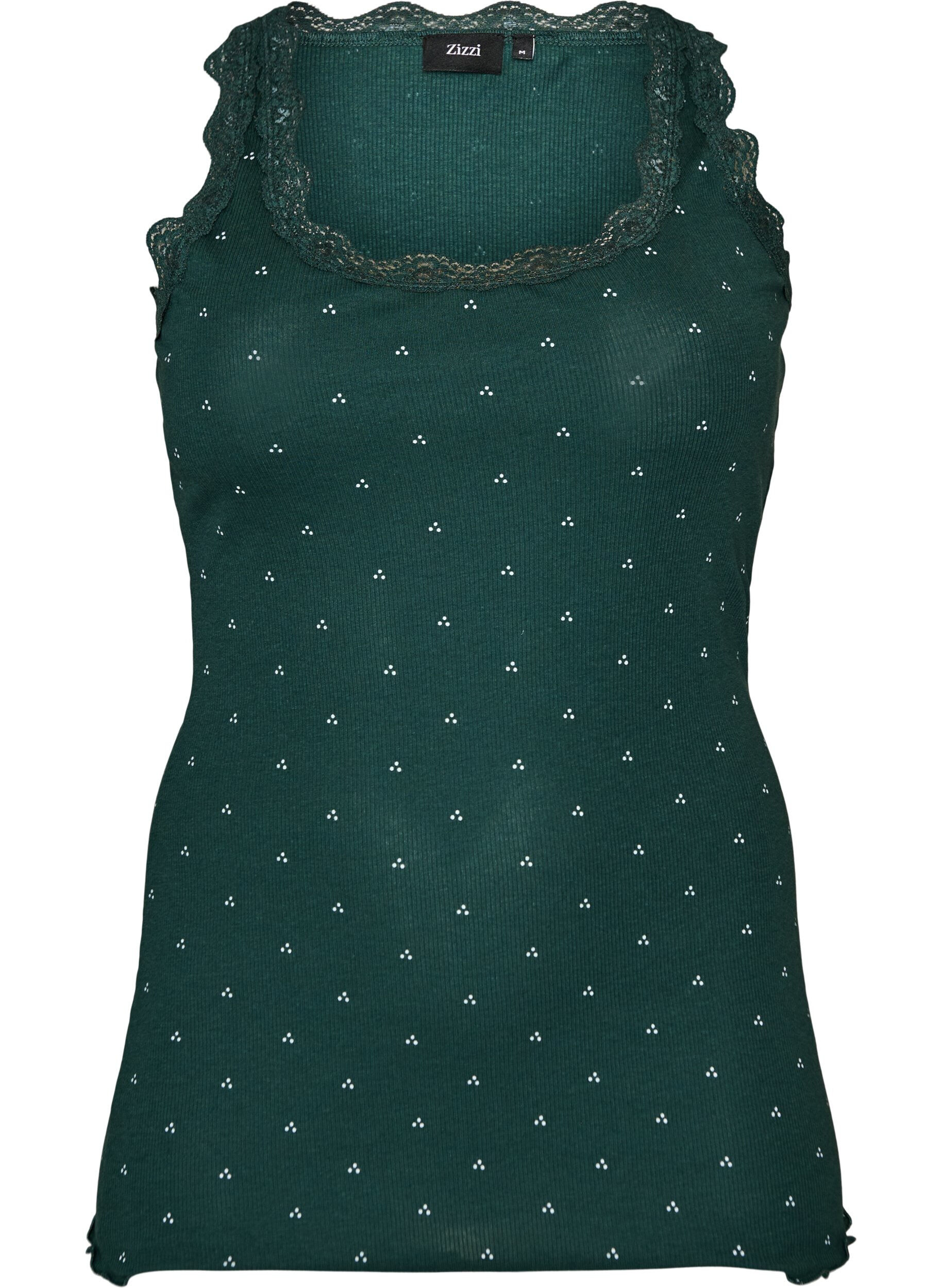 Top met print en kanten rand