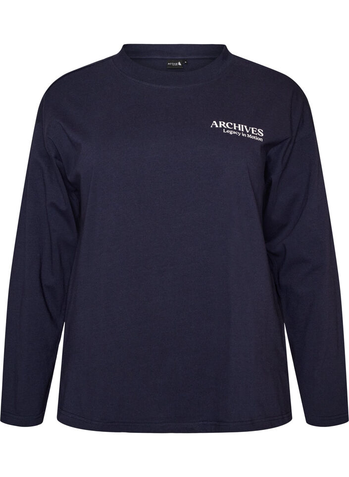 Jerseyblouse met lange mouwen en tekstprint, Blauw, Packshot image number 0