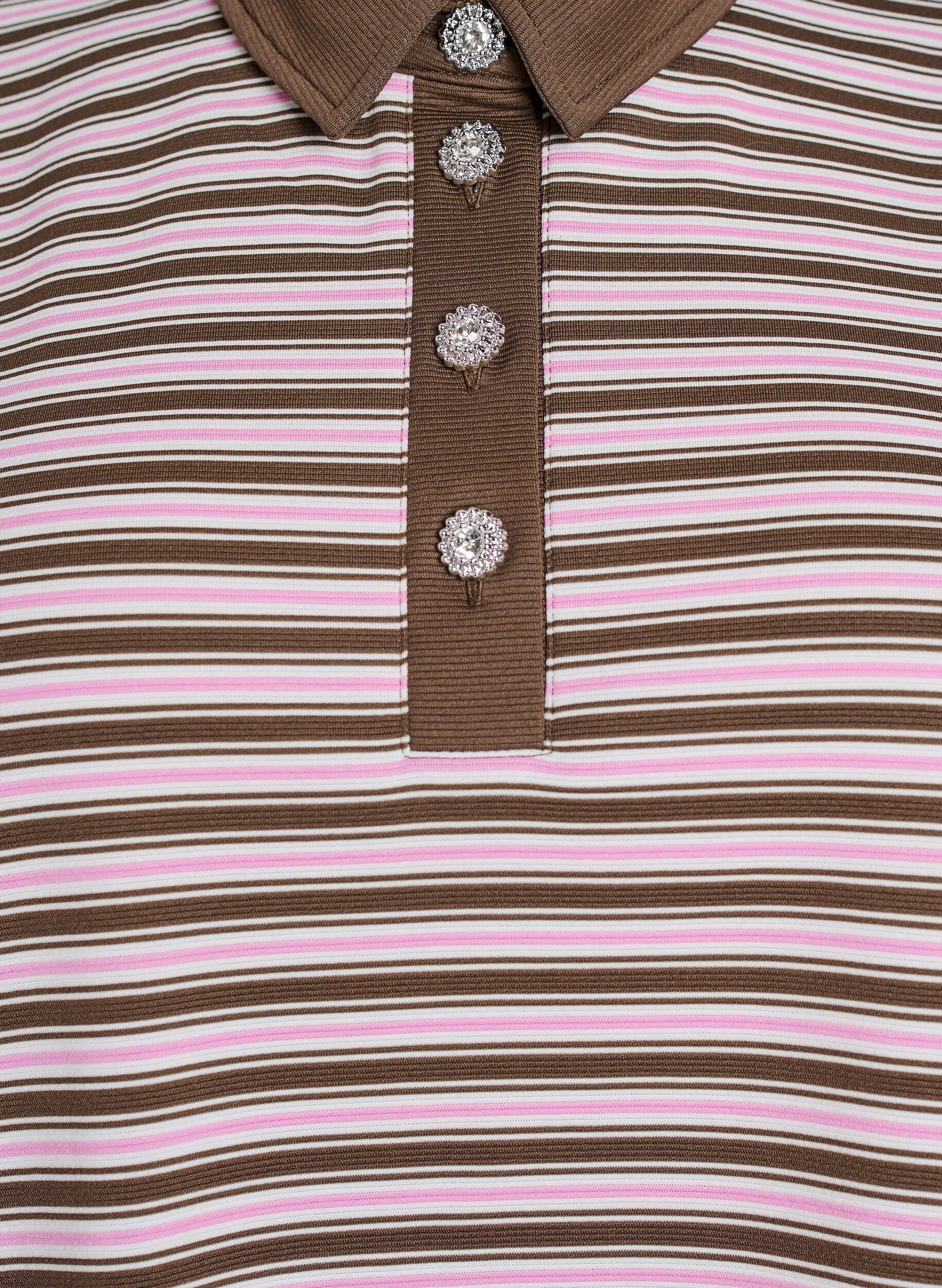 ZizziGestreept poloshirt met korte mouwen en rits, Bruin, Packshot image number 2