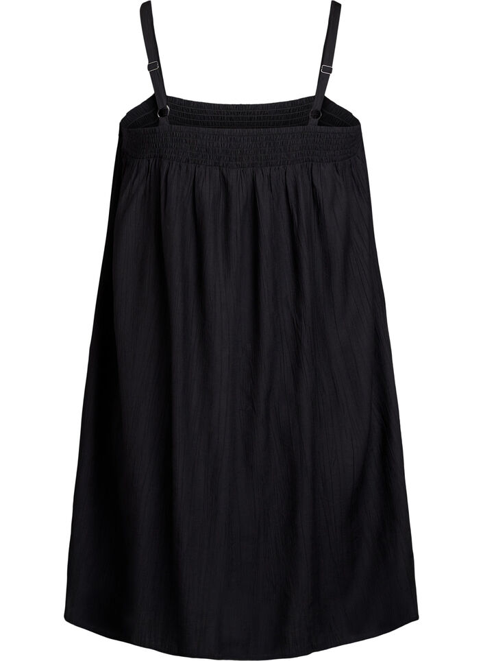 Korte viscose jurk met spaghettibandjes, Zwart, Packshot image number 1