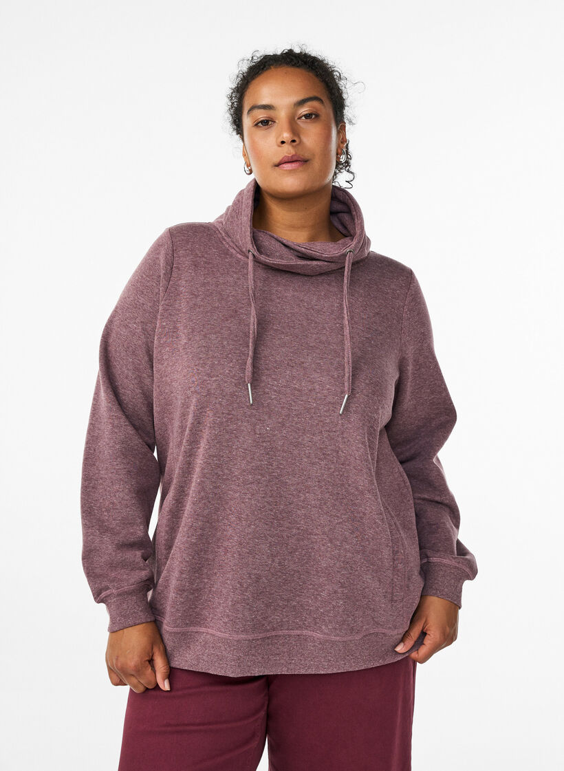 Sweatshirt met hoge kraag en zakken, Rood, Model image number 0