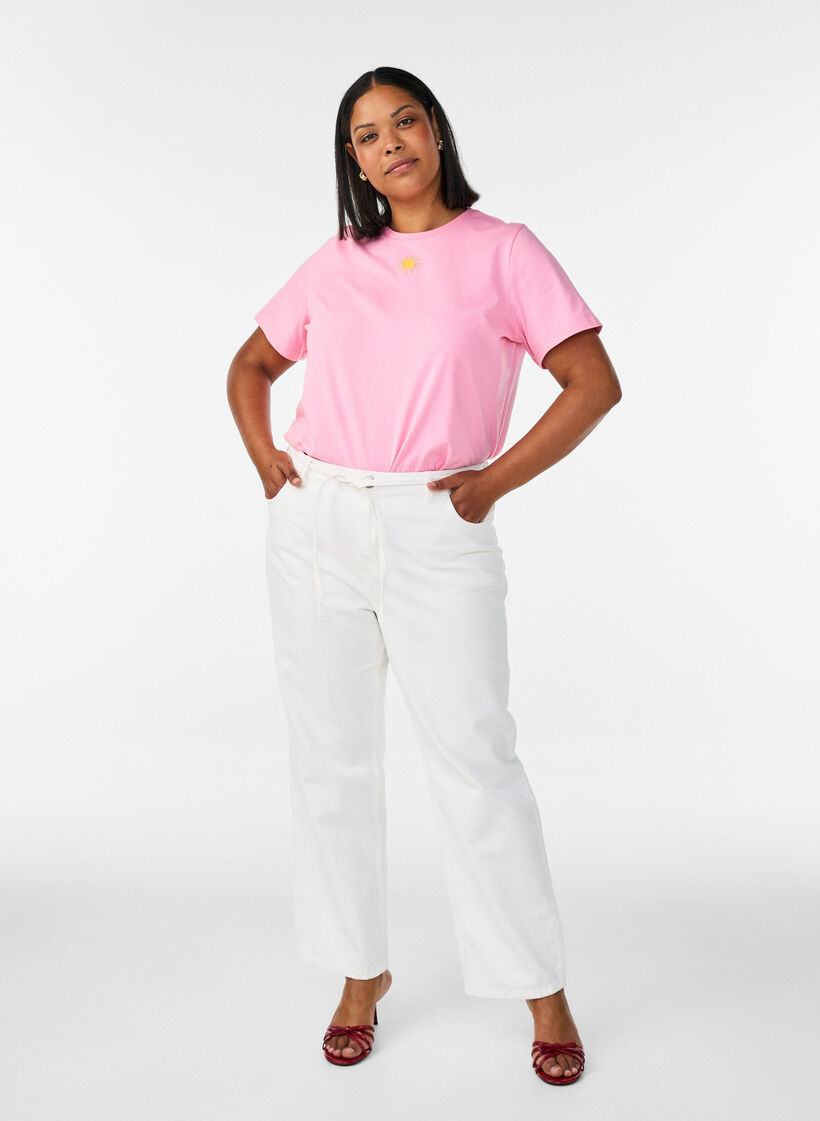 Biologisch katoenen T-shirt met tekstmotief, Roze, Model image number 1