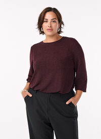 Blouse met visgraatpatroon en glinsterend garen, Donker Bordeaux Blouse met visgraatpatroon en glinsterend garen, Donker Bordeaux, Model