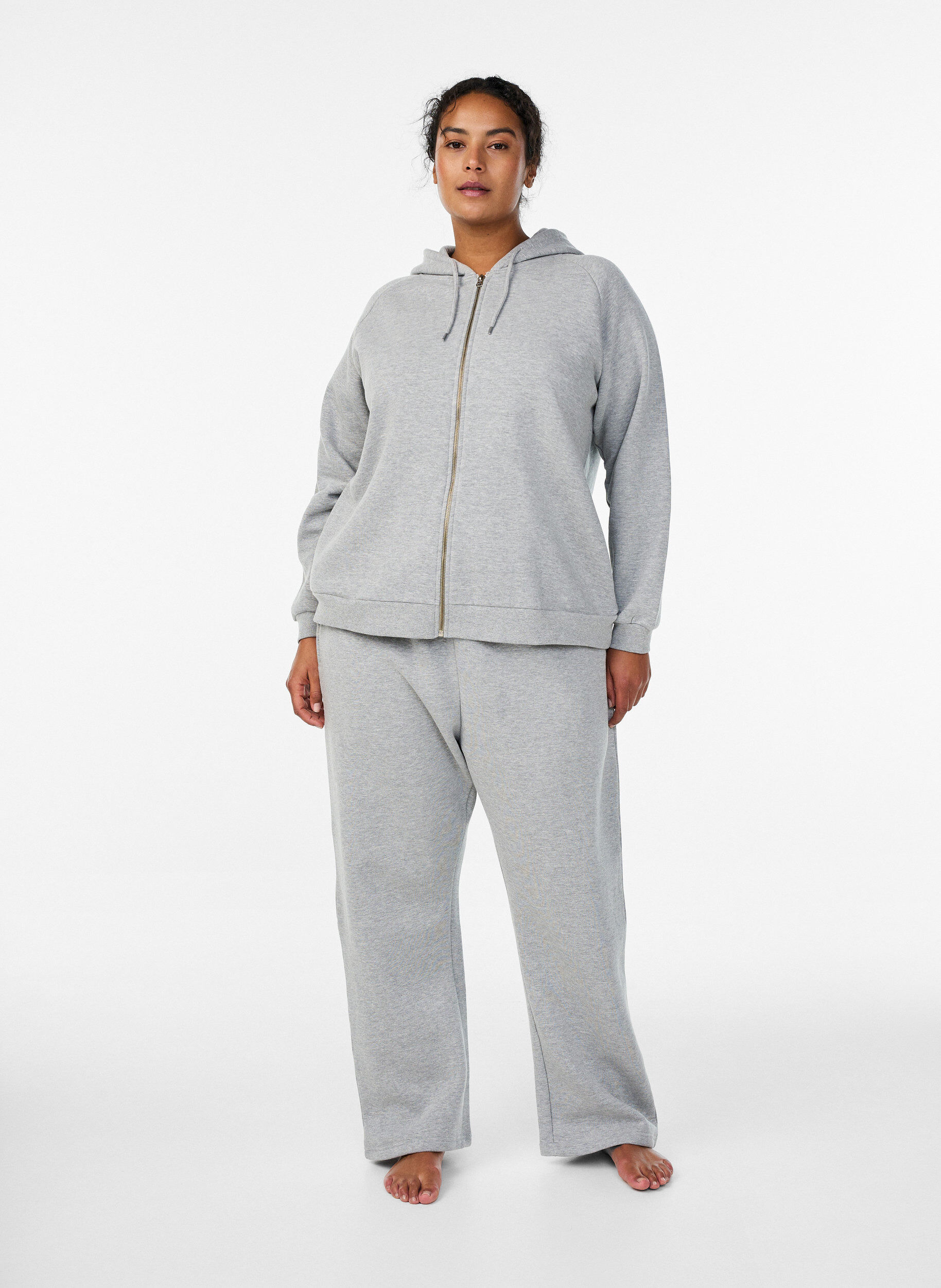 Joggingbroek met hoge taille en geborstelde binnenkant, Grijs, Model