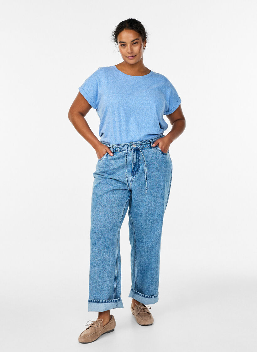 Gem&ecirc;leerd T-shirt met korte mouwen, Blauw, Model image number 1