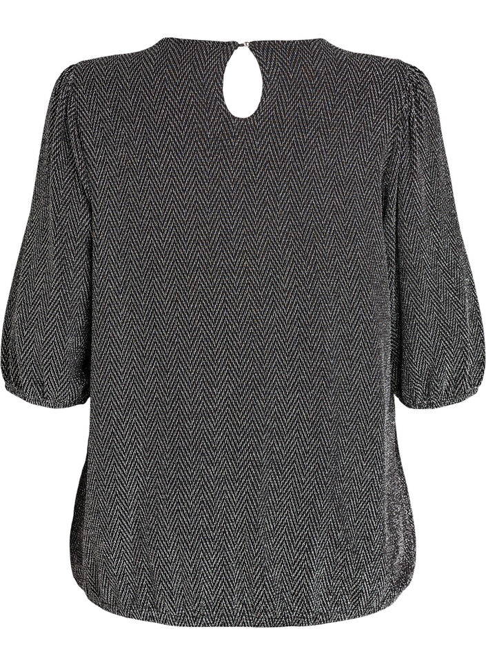 Blouse met glitterpatroon en 3/4 mouwen, Zwart, Packshot image number 1