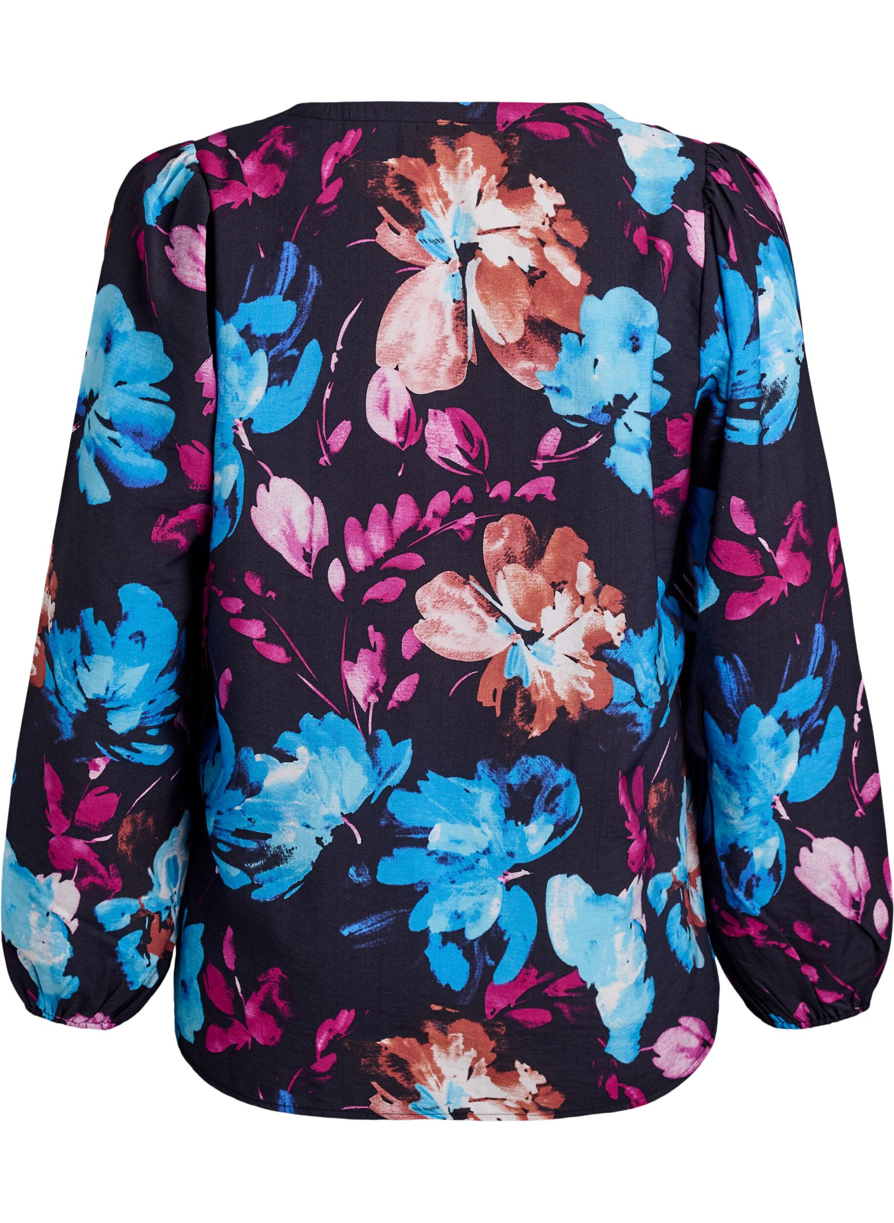 ZizziViscose blouse met bloemenprint en lange mouwen, Zwart, Packshot image number 1