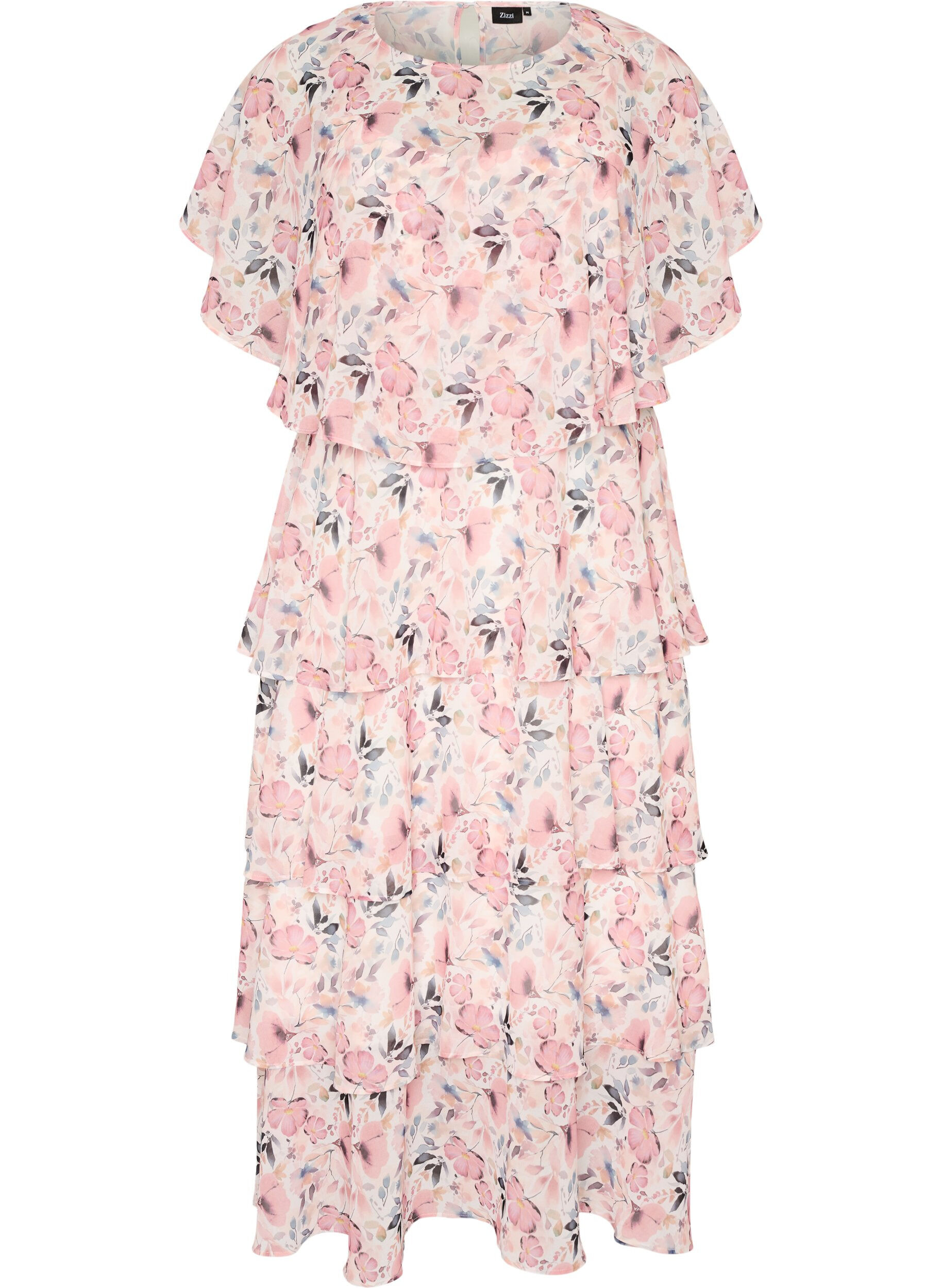 Maxi jurk met ruches en afneembare cape