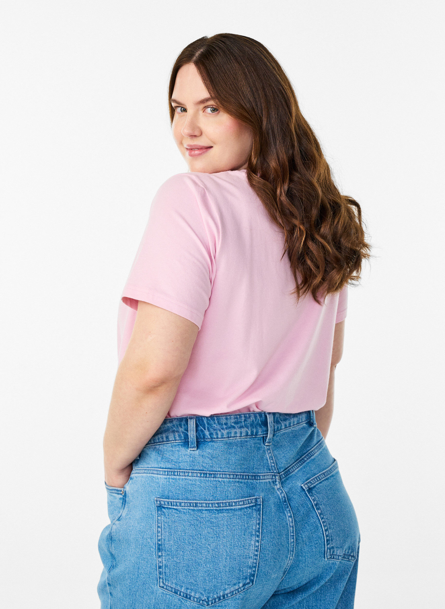 ZizziEffen basic katoenen T-shirt, Roze, Model image number 2