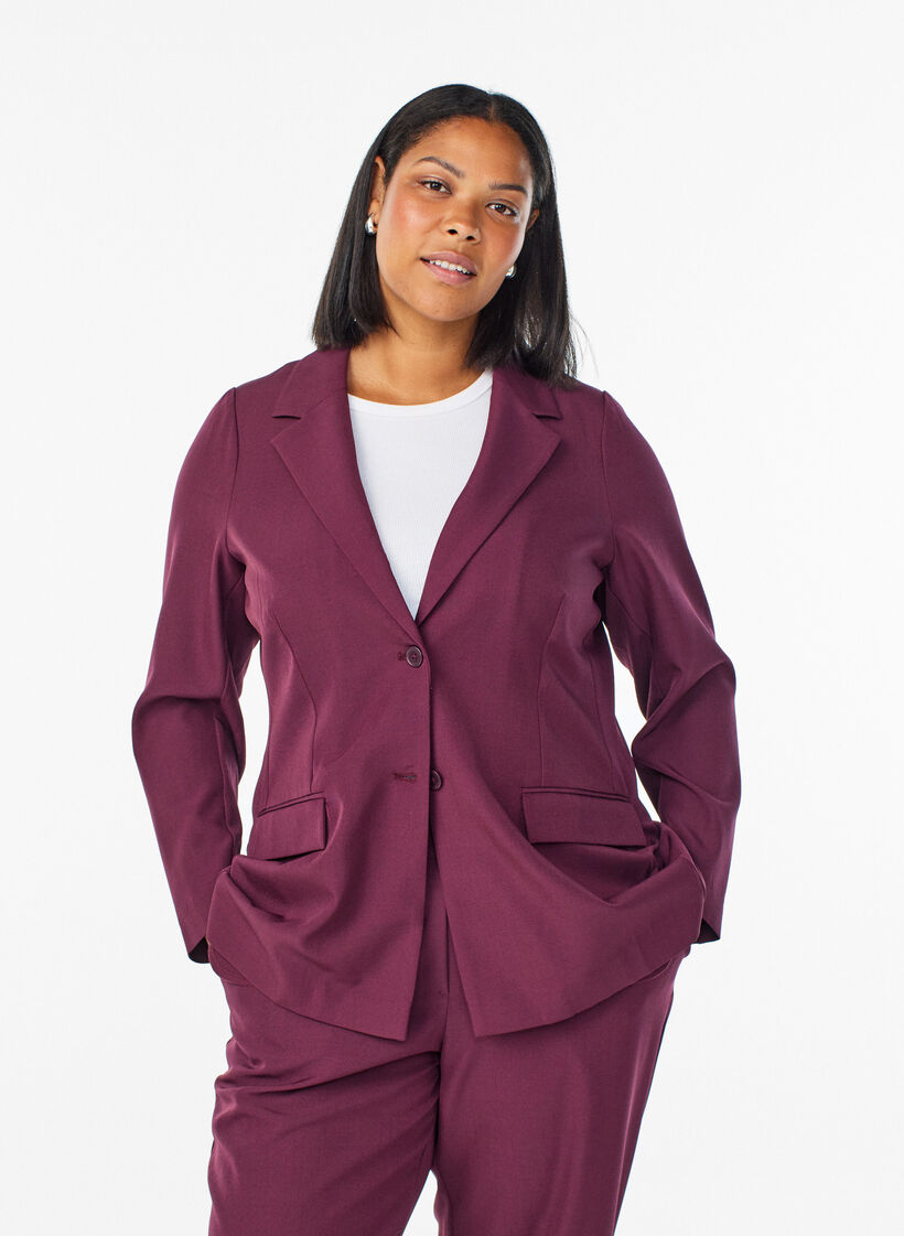 Blazer met zakken en splitjes, Donker Bordeaux, Model image number 0