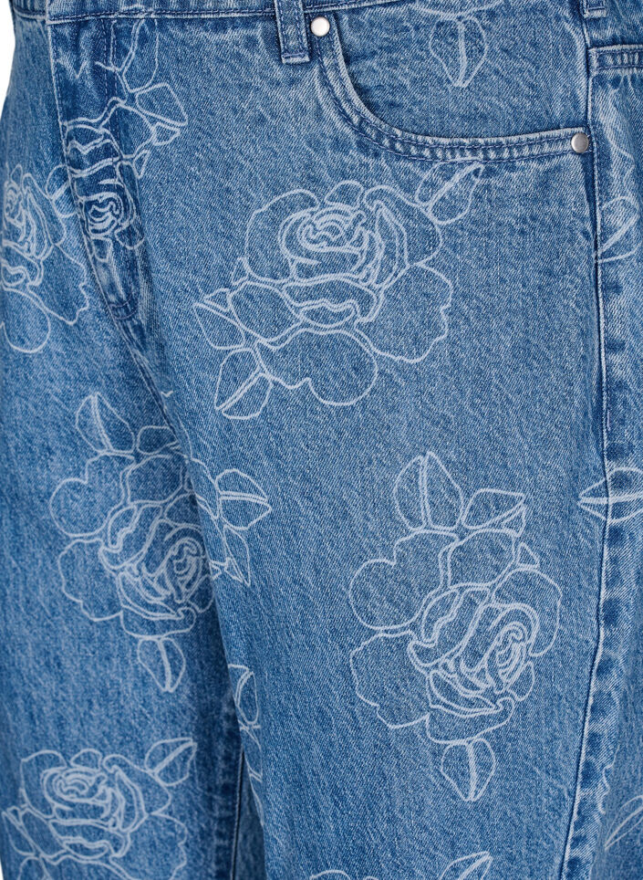 Mille jeans met een bloemenpatroon, Light Blue Denim, Packshot