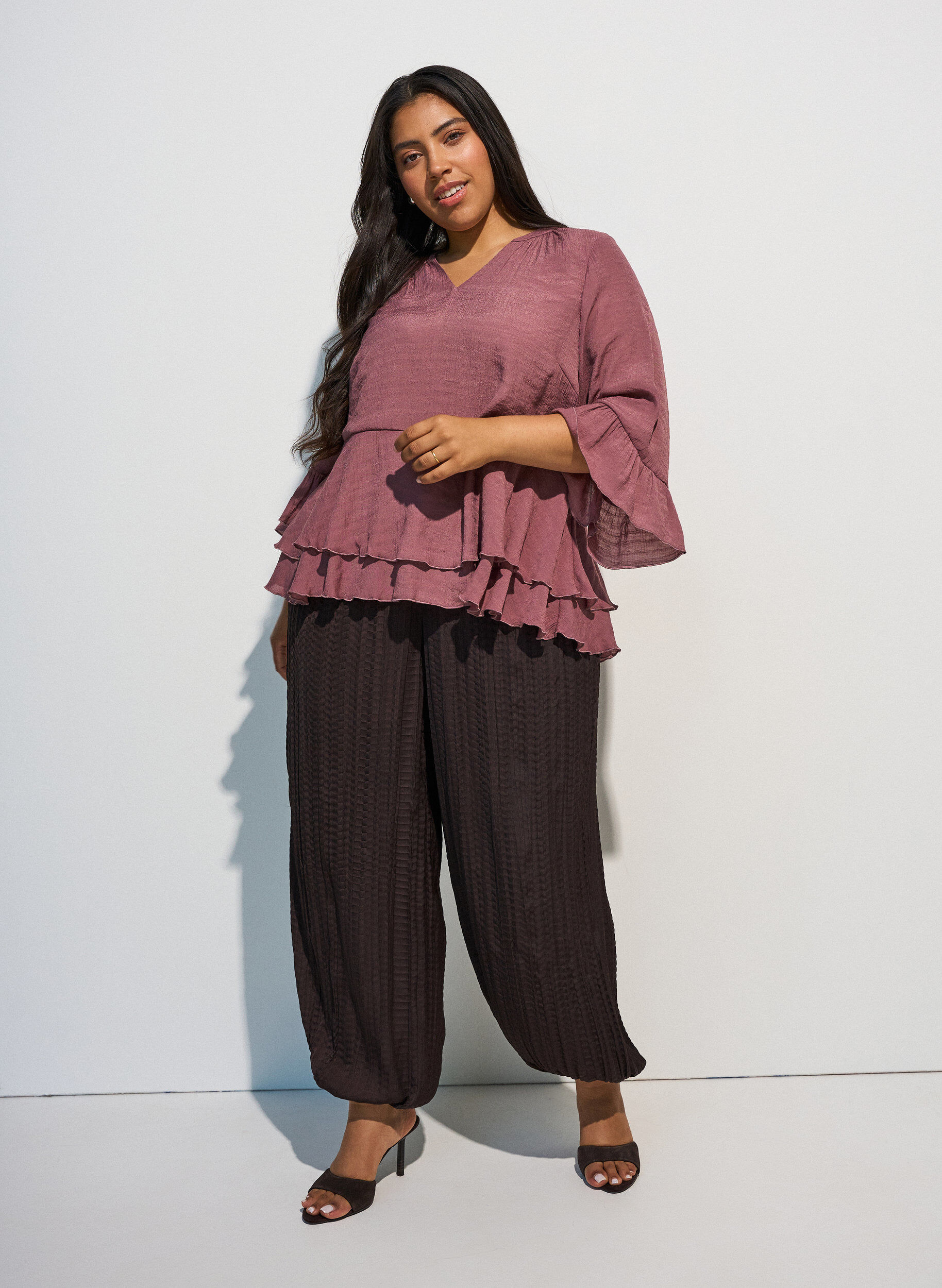 ZizziBlouse met 3/4-mouwen en ruchesdetails, Roze, Model image number 1