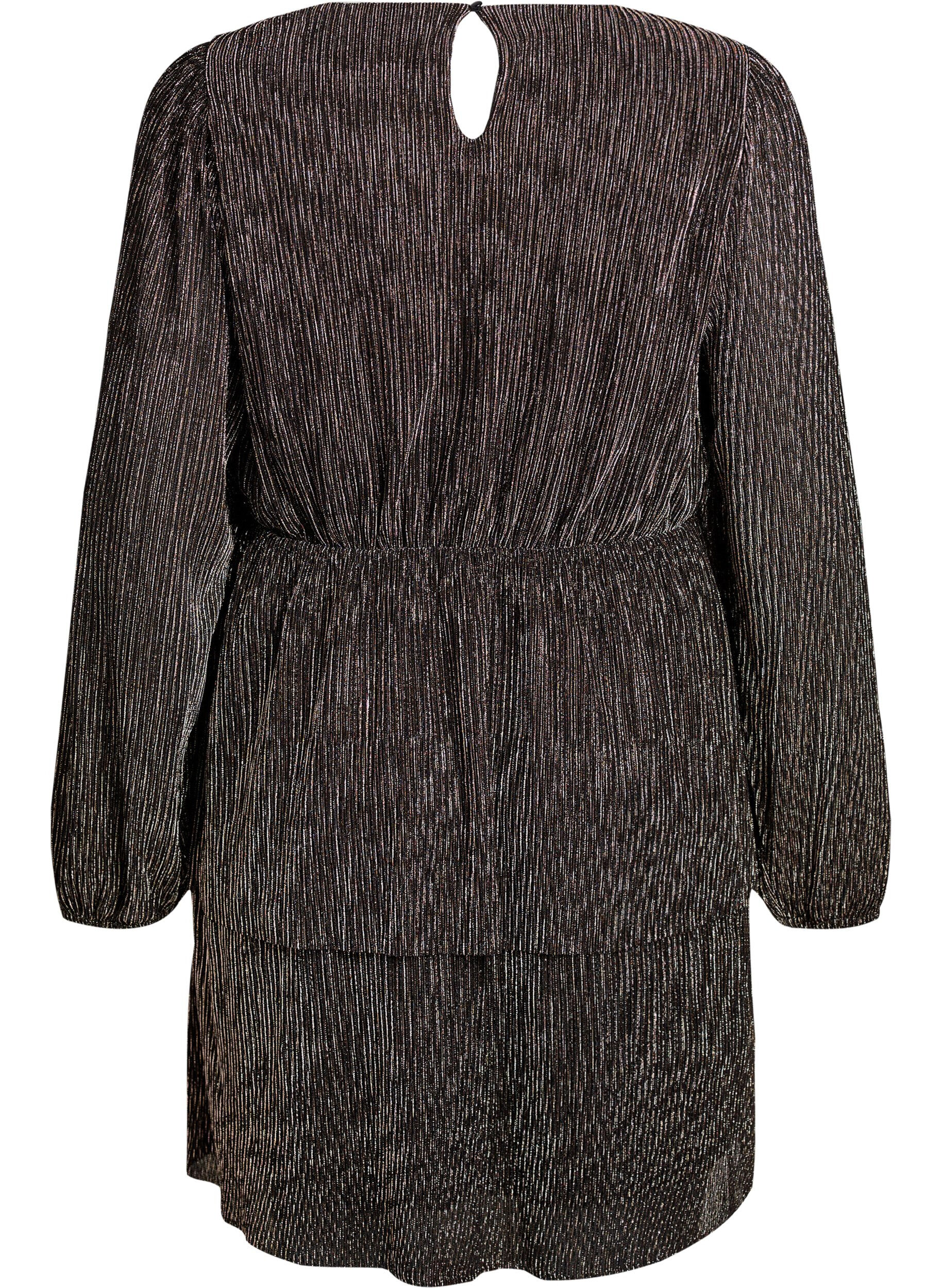 ZizziJurk met glitterstrepen en lange mouwen, Zwart, Packshot image number 1