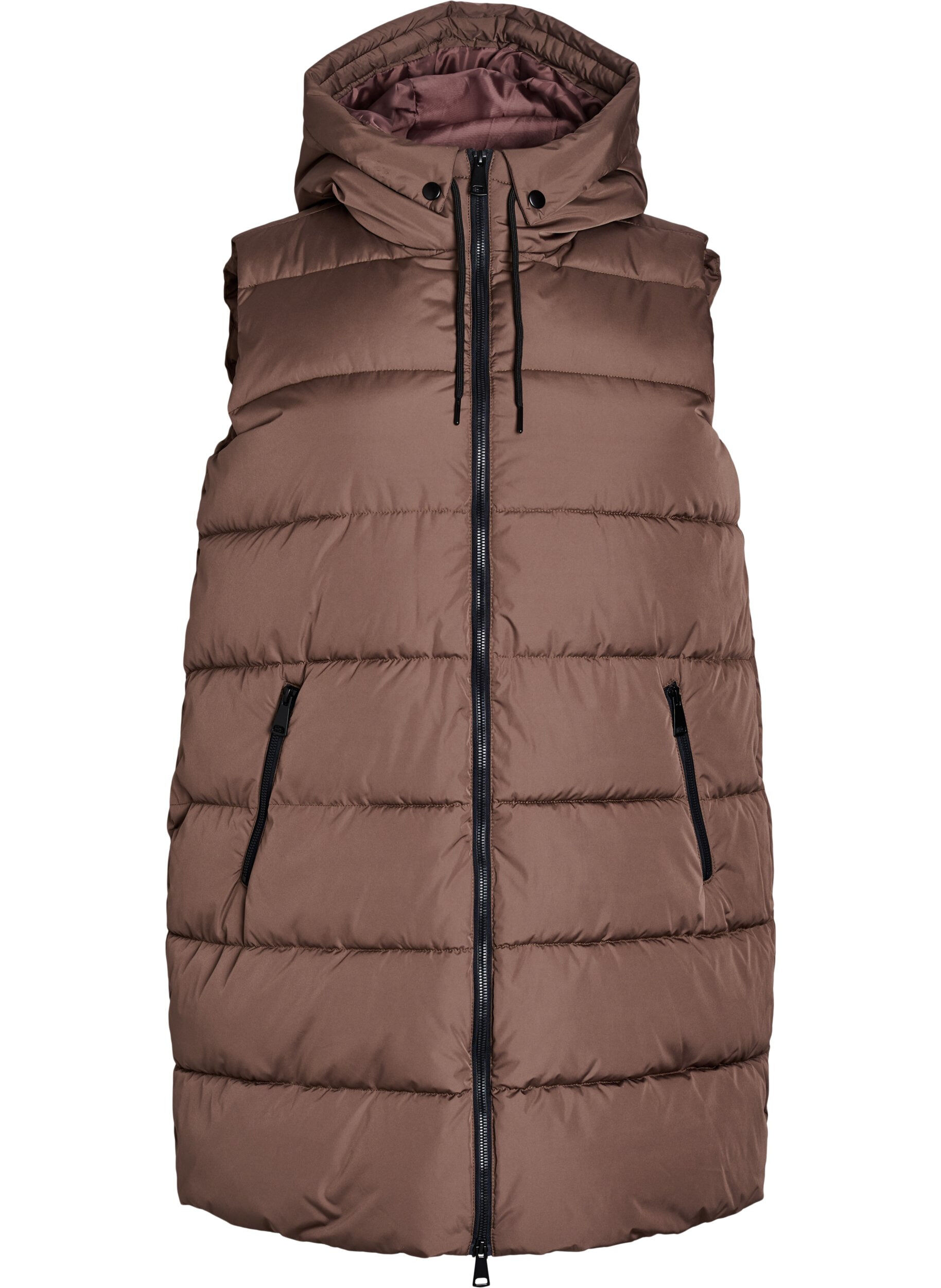 Lange vest met capuchon en zakken