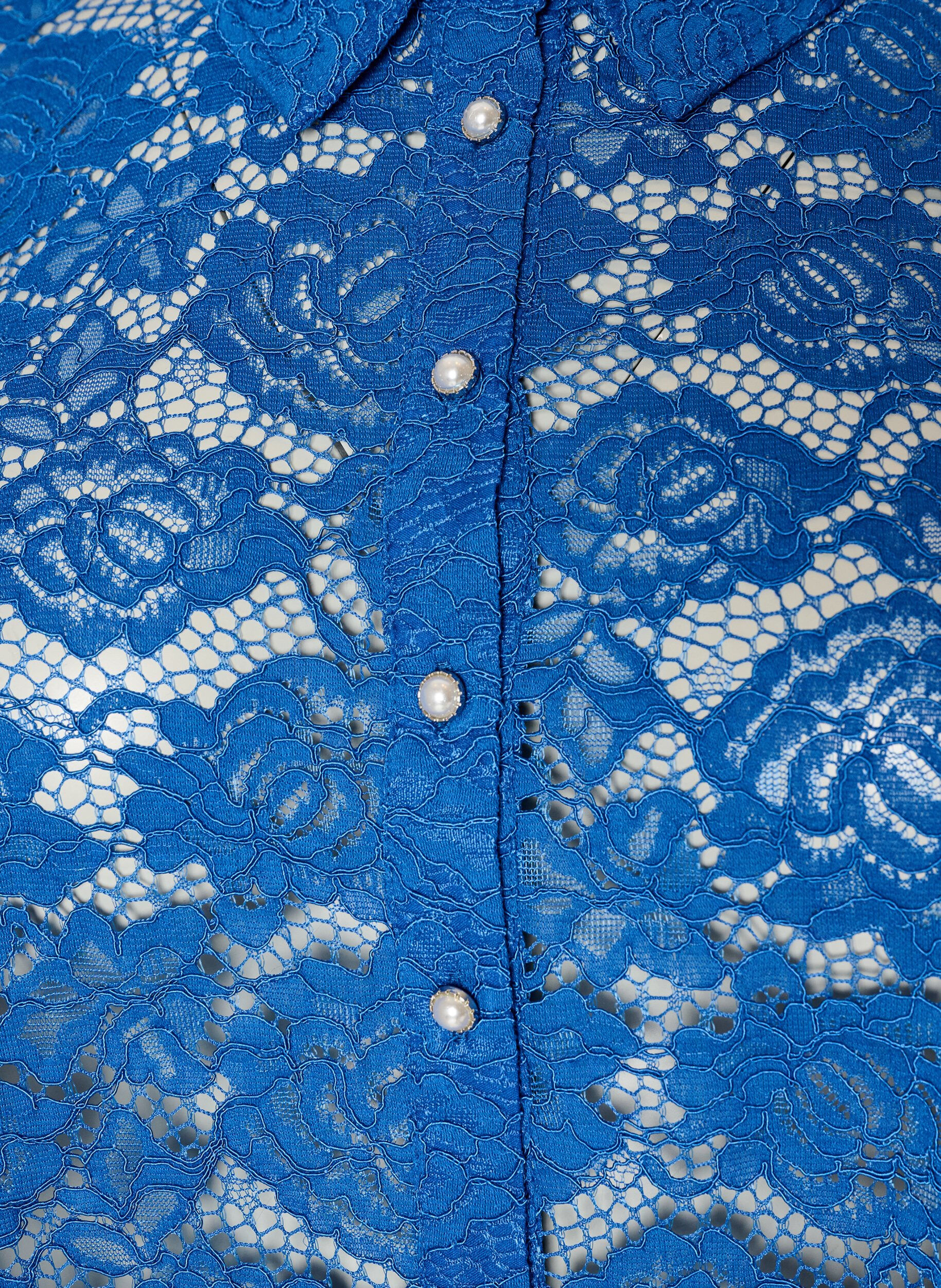 ZizziKanten shirt met parelknopen, Blauw, Packshot image number 2