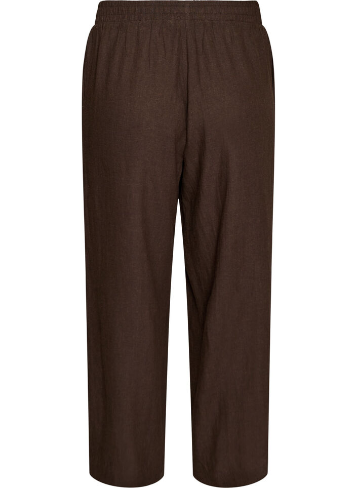 Wijde linnen en viscose broek, Bruin, Packshot image number 1