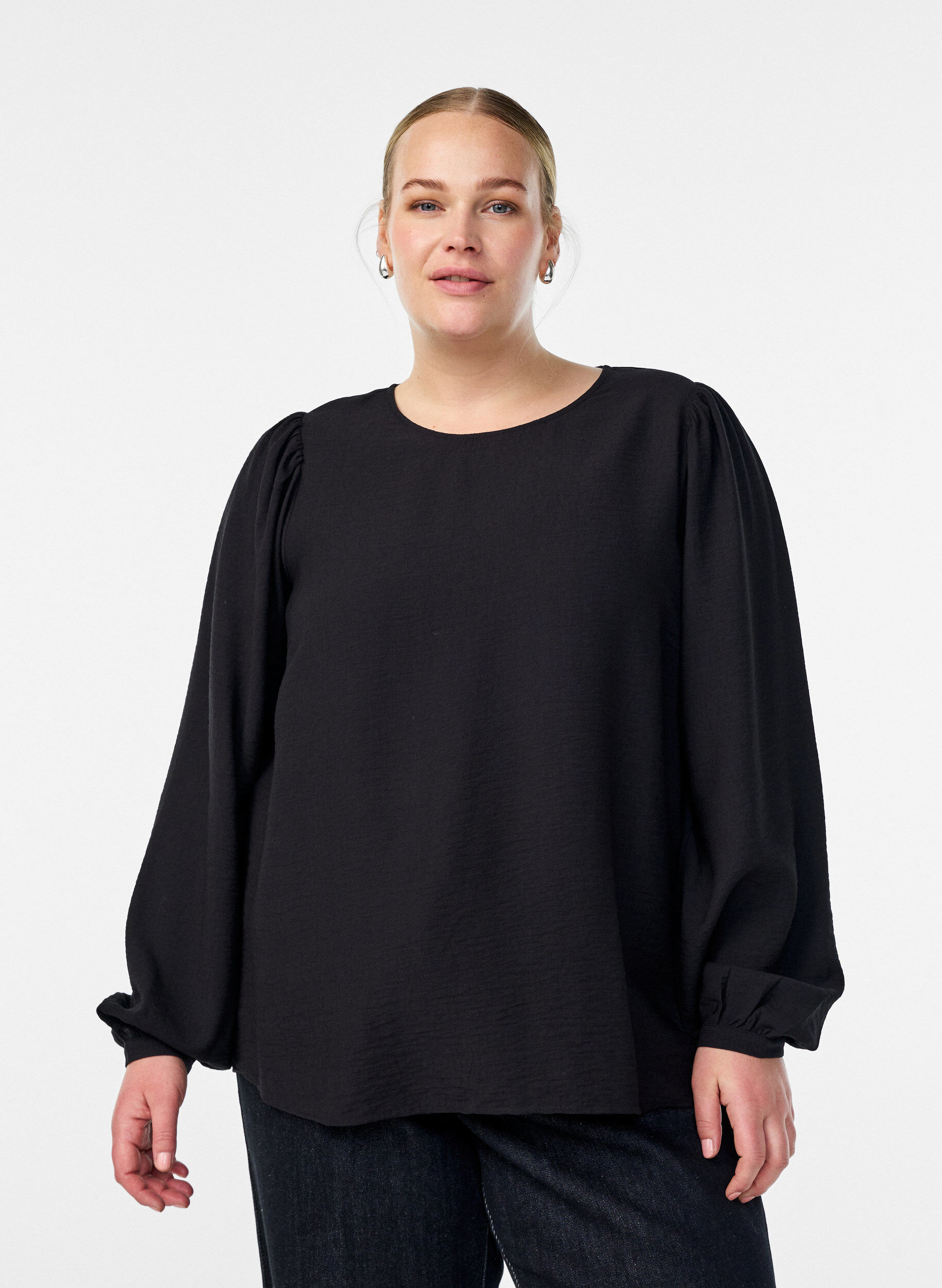 Viscose blouse met lange mouwen, Zwart, Model