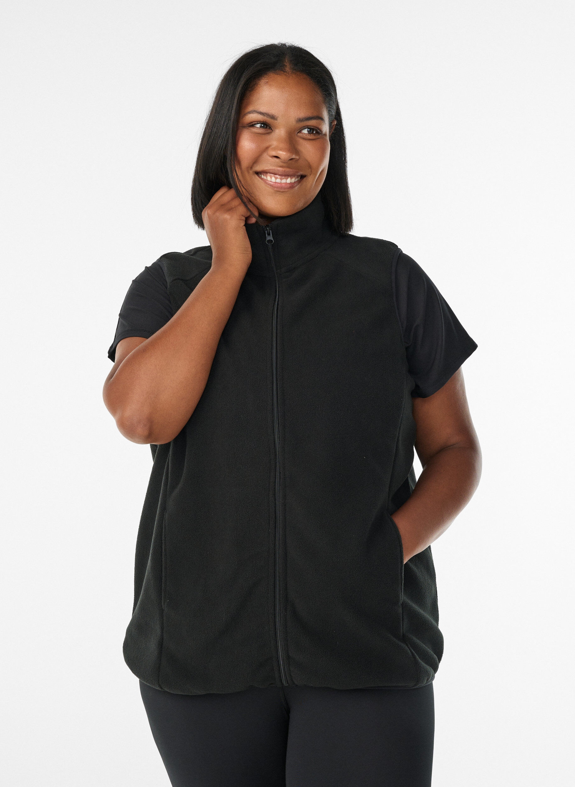 ZizziFleece vest met zakken, Zwart, Model image number 0