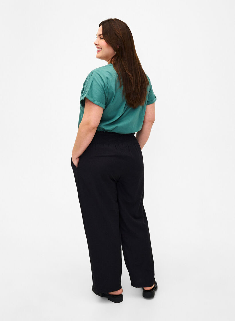 Smock broek met linnen, Zwart, Model image number 1