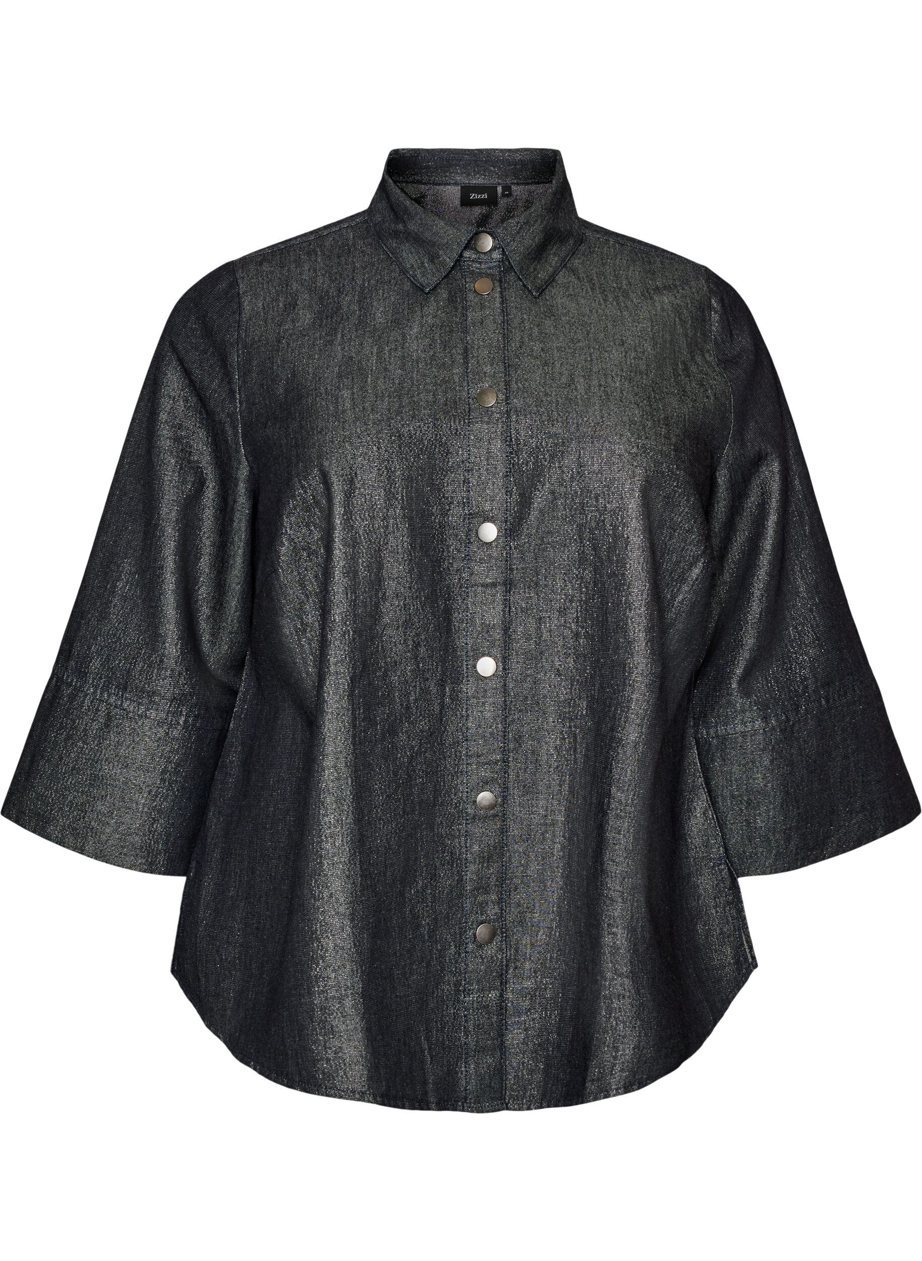 Denimshirt met glitterdraad en 3/4-mouwen