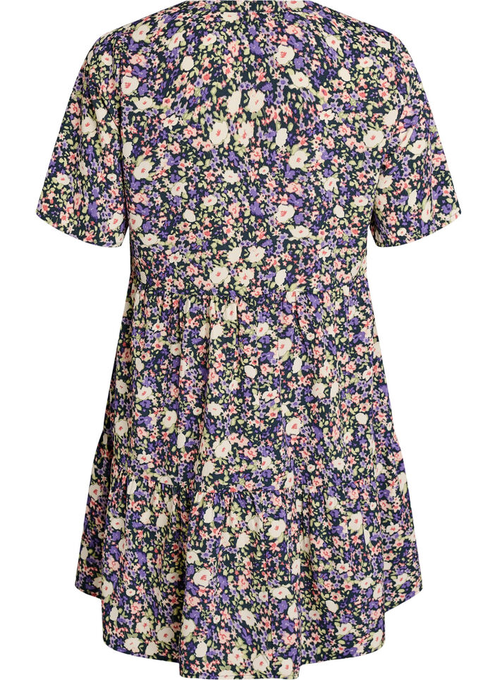 Jurk met korte mouwen, A-lijn en snijlijnen, Paars, Packshot image number 1