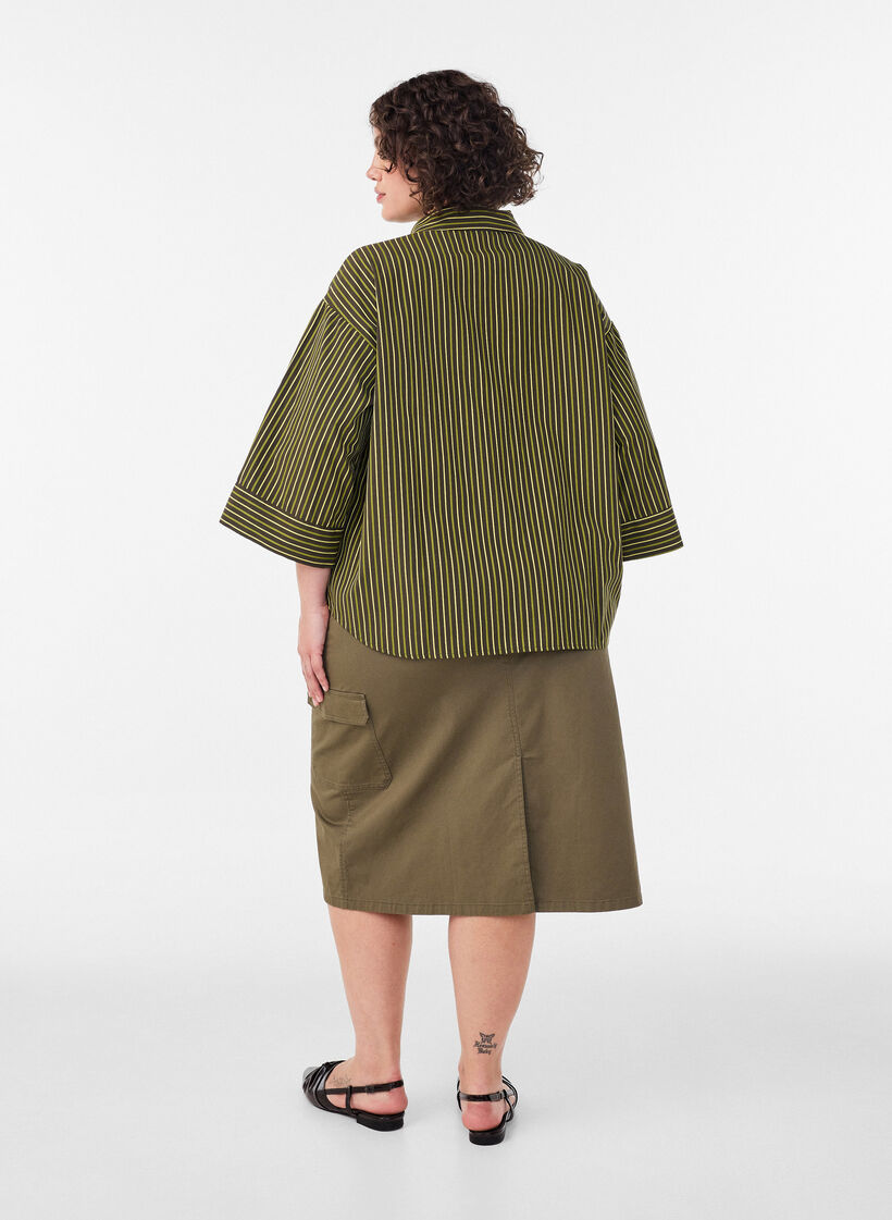 Losse gestreepte shirt met 3/4 mouwen, Groen, Model image number 2