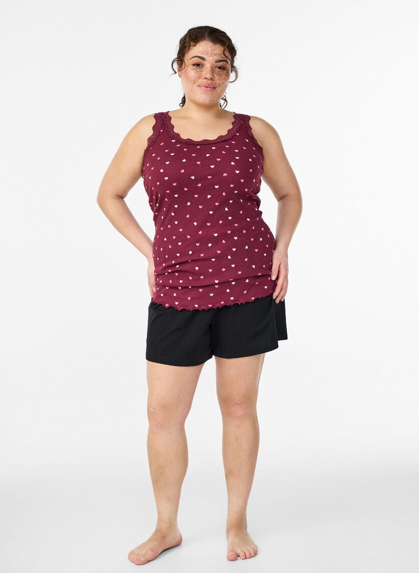 Top met print en kanten rand, Rood, Model image number 1