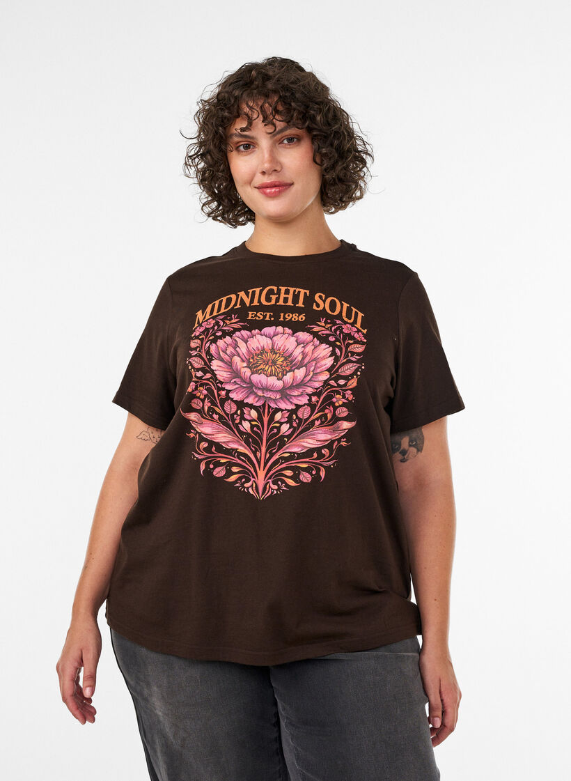 Organisch katoenen T-shirt met print aan de voorkant, Bruin, Model image number 0