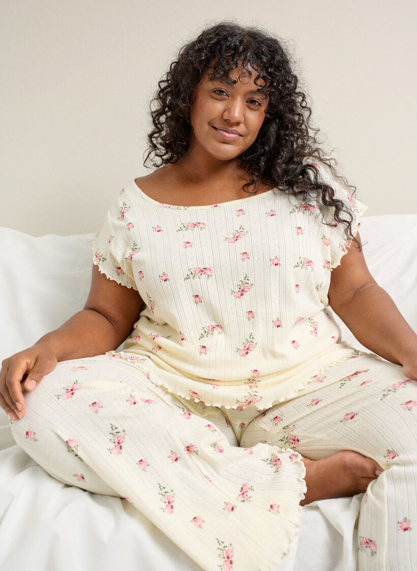 Organisch katoenen pyjamashirt met kapmouwen, Vanille, Image image number 0