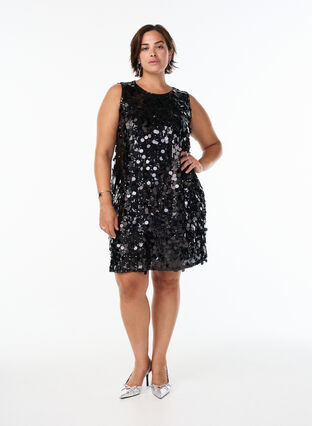 ZizziZwarte jurk met pailletten, , Model