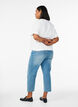 7/8 jeans met ruwe randjes en hoge taille, Blauw, Model image number 1