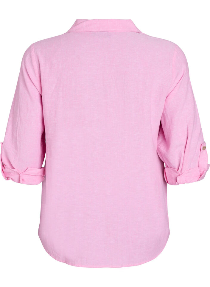 Linnen en viscose shirt met 3/4 mouwen, Roze, Packshot image number 1